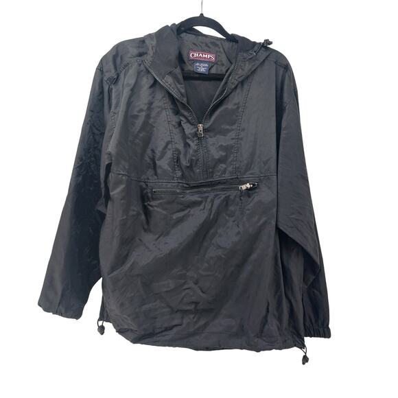 Champs Windbreaker Athletic Black Pockets Drawstring Size M - Picture 1 of 13